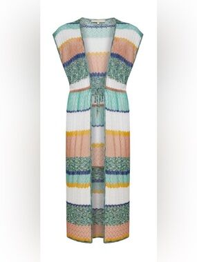 NWT KNITSS ARDEN VEST STRIPED POINTELLE DRAWSTRING WAIST LONG KNIT VEST